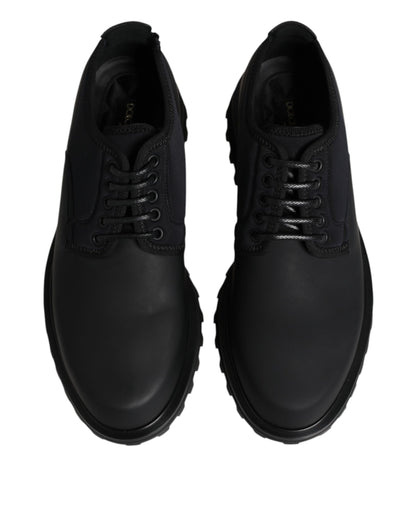 Dolce & Gabbana Black Leather Lace Up Trekking Dress Shoes