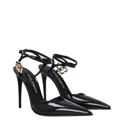Dolce & Gabbana Black Leather Stiletto Heel Sandals