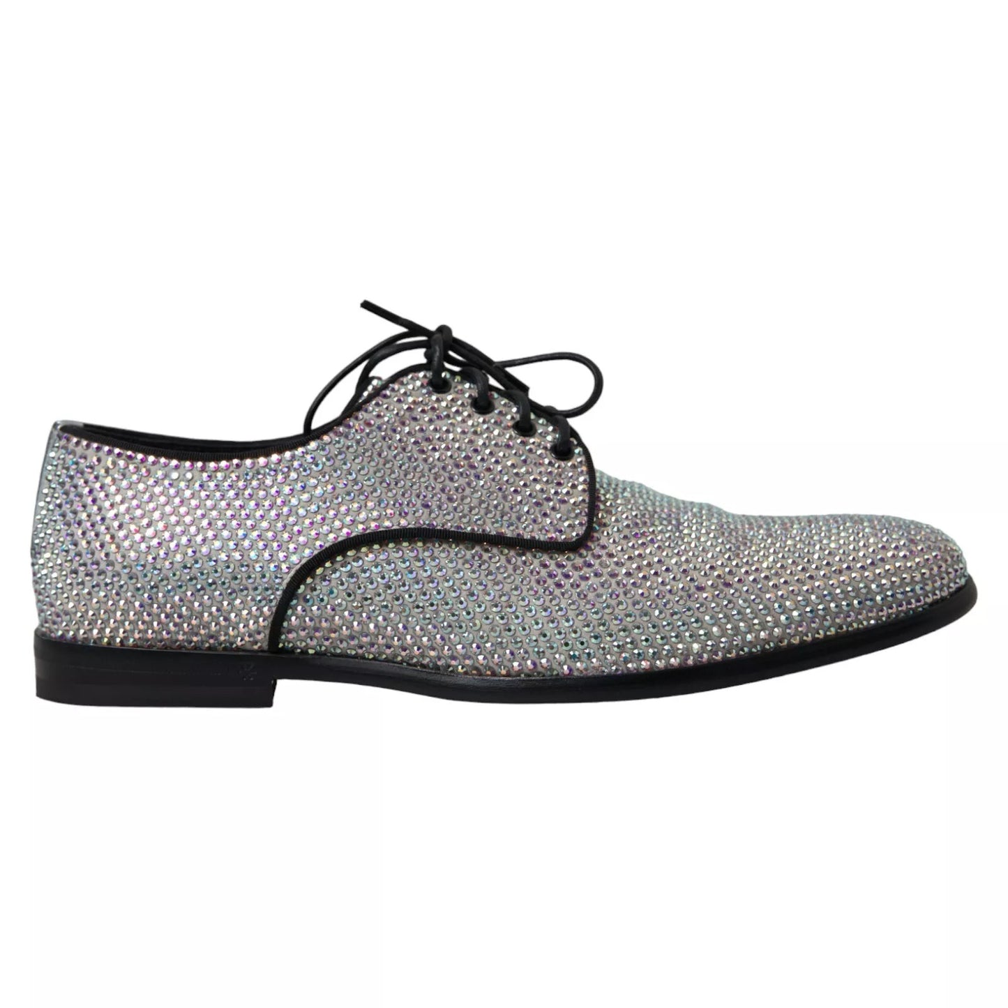 Dolce & Gabbana Silver Leather Rhinestones Derby Shoes