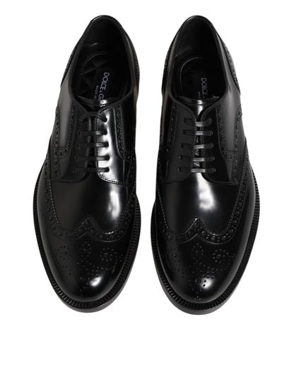 Dolce & Gabbana Black Leather Derby Wingtip Formal Shoes