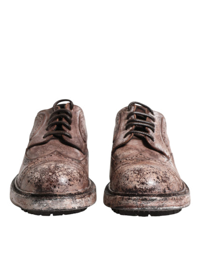 Dolce & Gabbana Brown Leather Distressed Brogue Lace Up Shoes