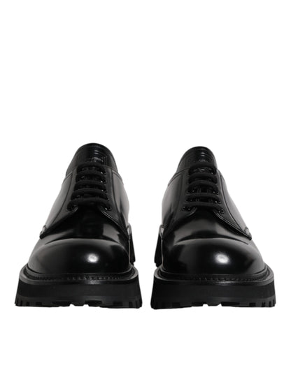 Dolce & Gabbana Black Leather Lace Up Trekking Dress Shoes