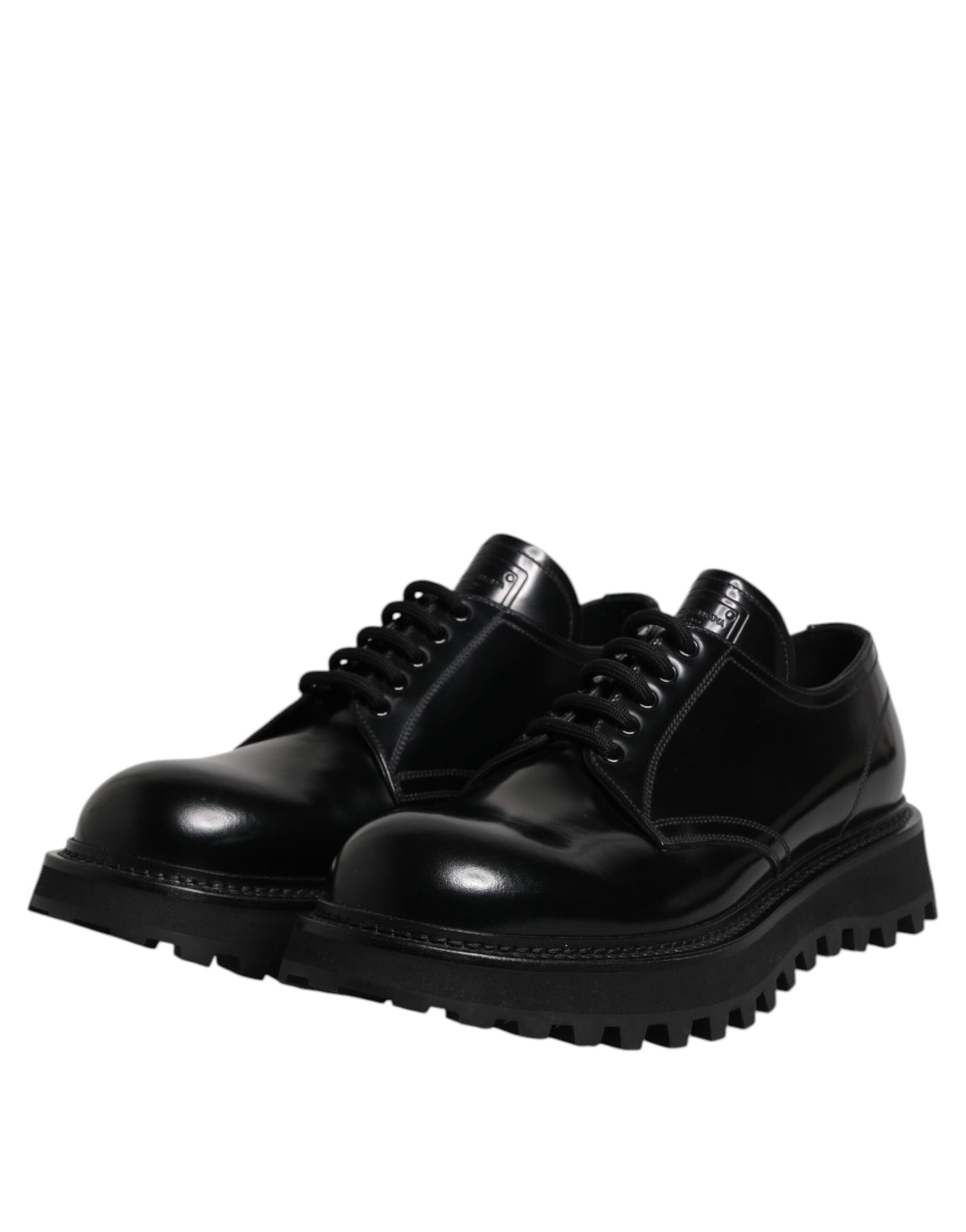 Dolce & Gabbana Black Leather Lace Up Trekking Dress Shoes