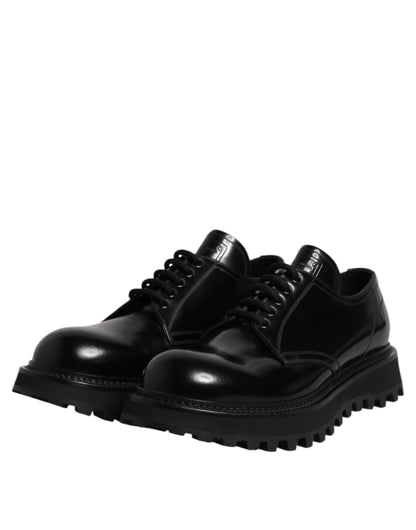 Dolce & Gabbana Black Leather Lace Up Trekking Dress Shoes