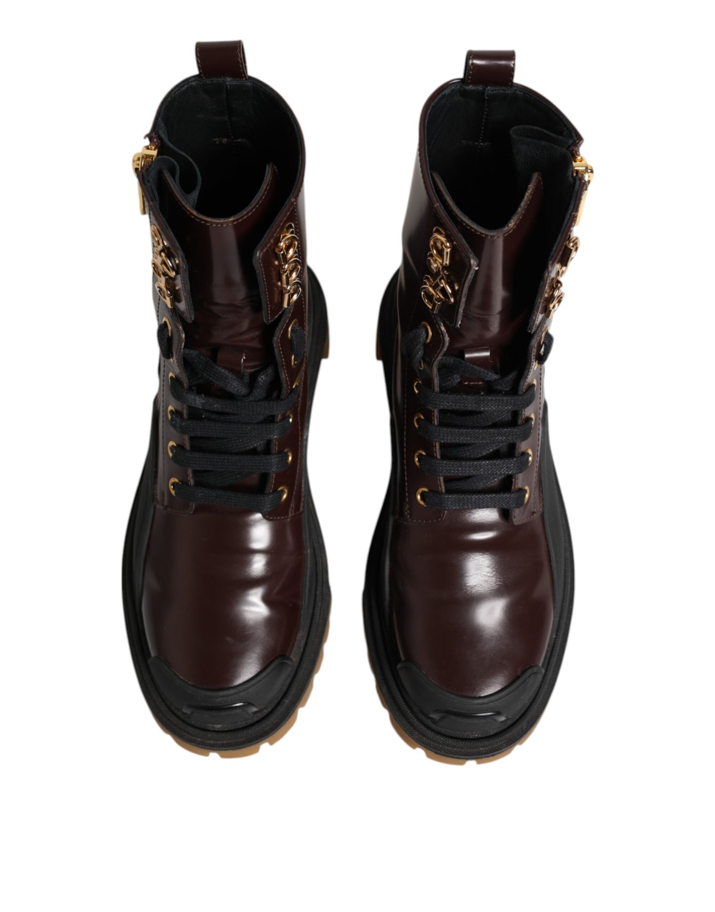 Dolce & Gabbana Maroon Leather Mid Calf Biker Boots Shoes
