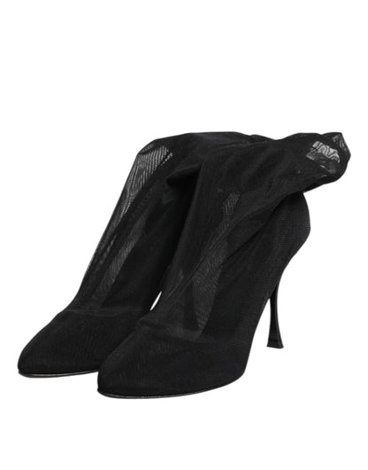 Dolce & Gabbana Black Silk Stretch Mesh Sock Boots Shoes
