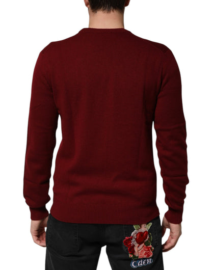 Dolce & Gabbana Burgundy Cashmere Lion Crest Pullover Sweater