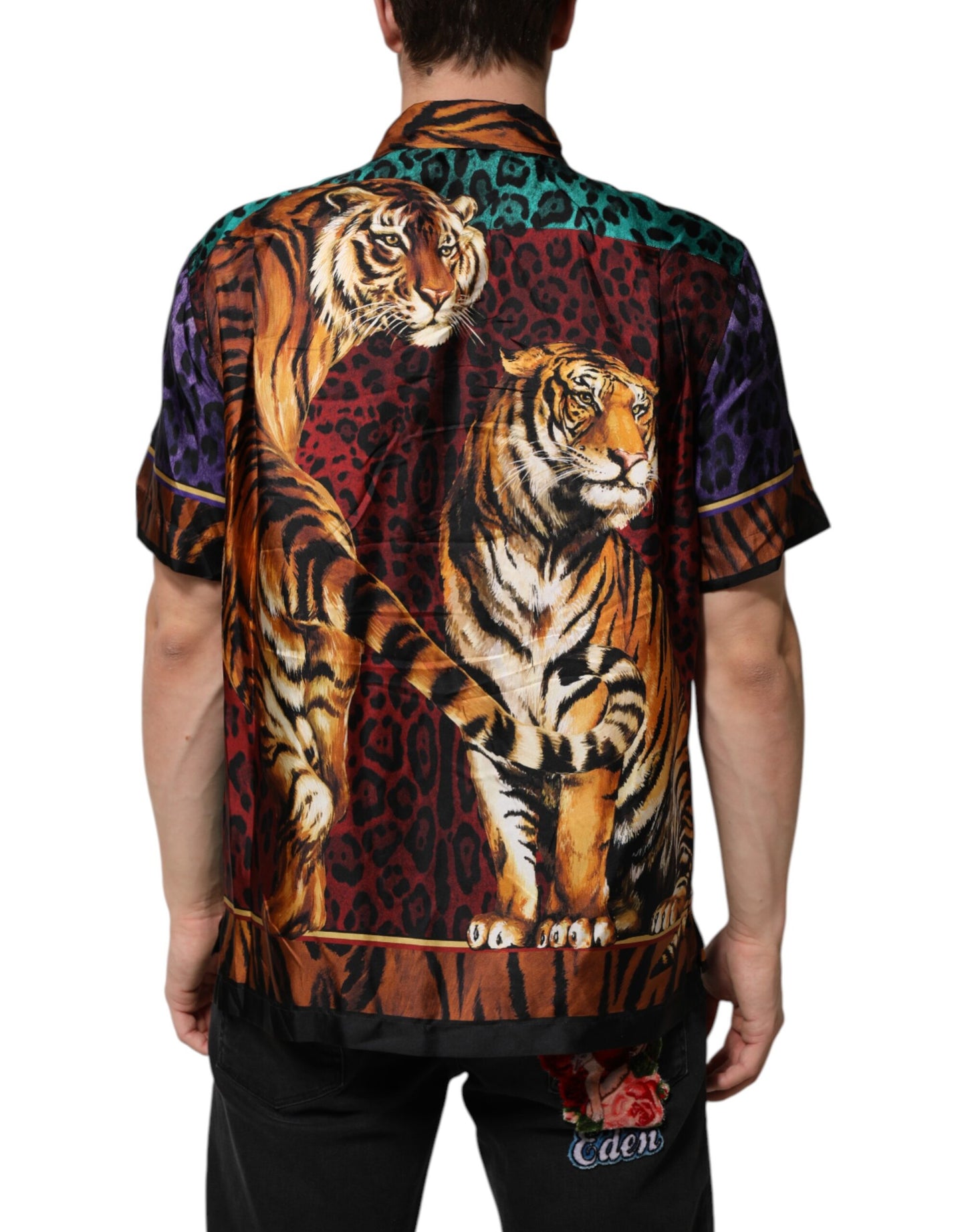 Dolce & Gabbana Multicolor Silk Tiger Print Hawaiian T-shirt