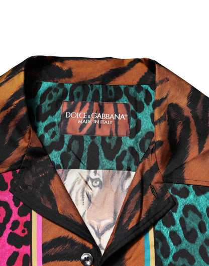 Dolce & Gabbana Multicolor Silk Tiger Print Hawaiian T-shirt