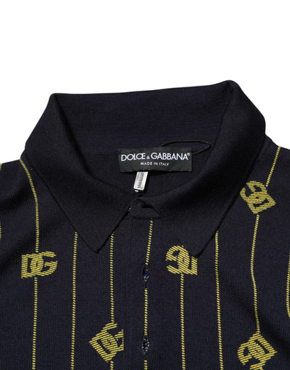 Dolce & Gabbana Black Logo Jacquard Knitted Polo Shirt T-shirt