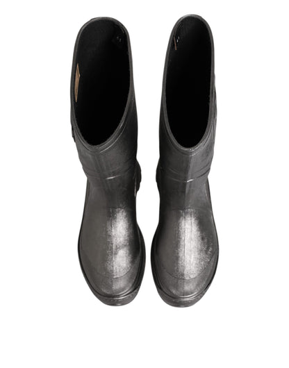 Dolce & Gabbana Black Argento Pull On Rain Boots Shoes