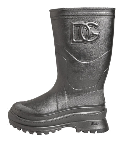 Dolce & Gabbana Black Argento Pull On Rain Boots Shoes