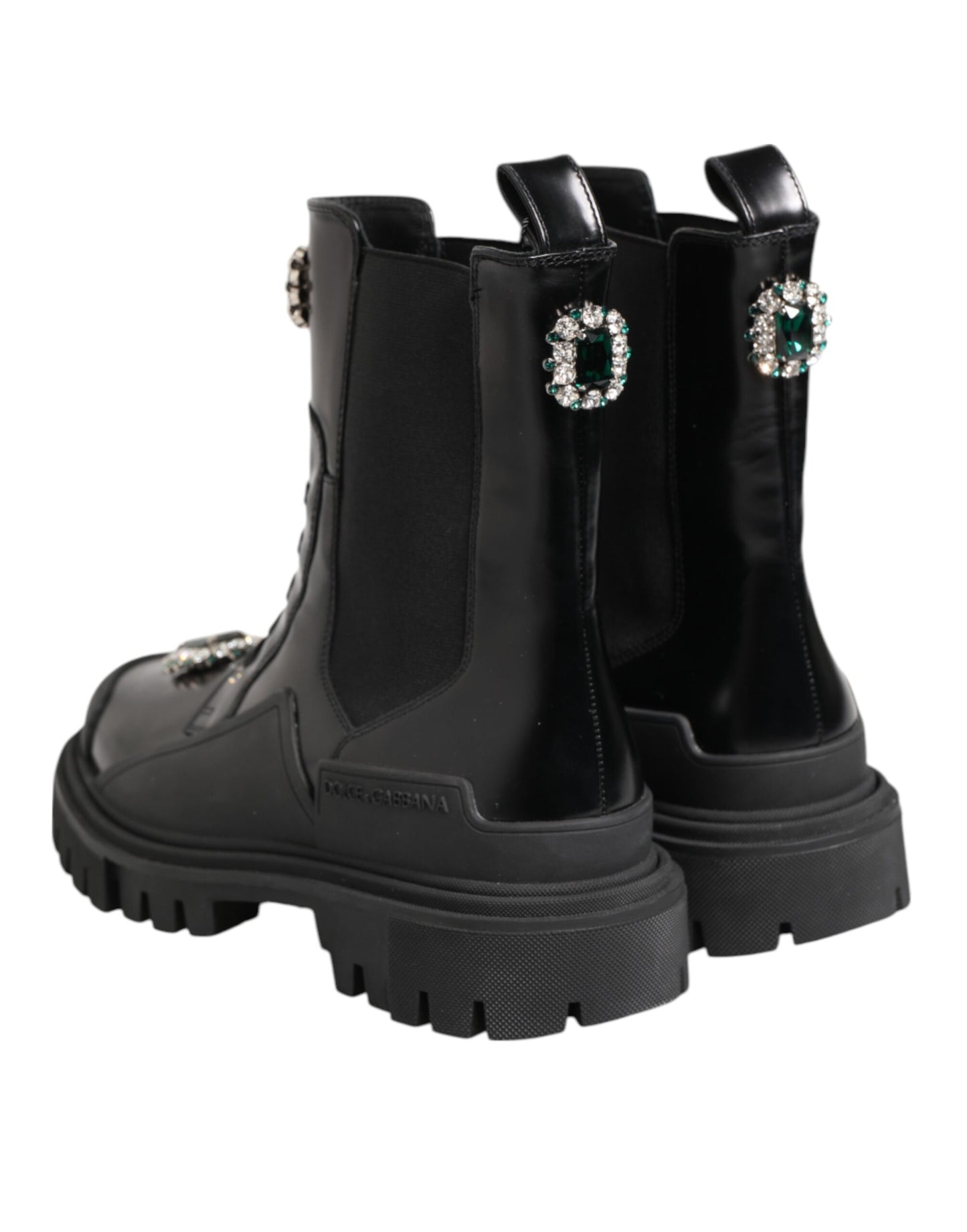 Dolce & Gabbana Black Crystal Embellished Combat Boots Shoes