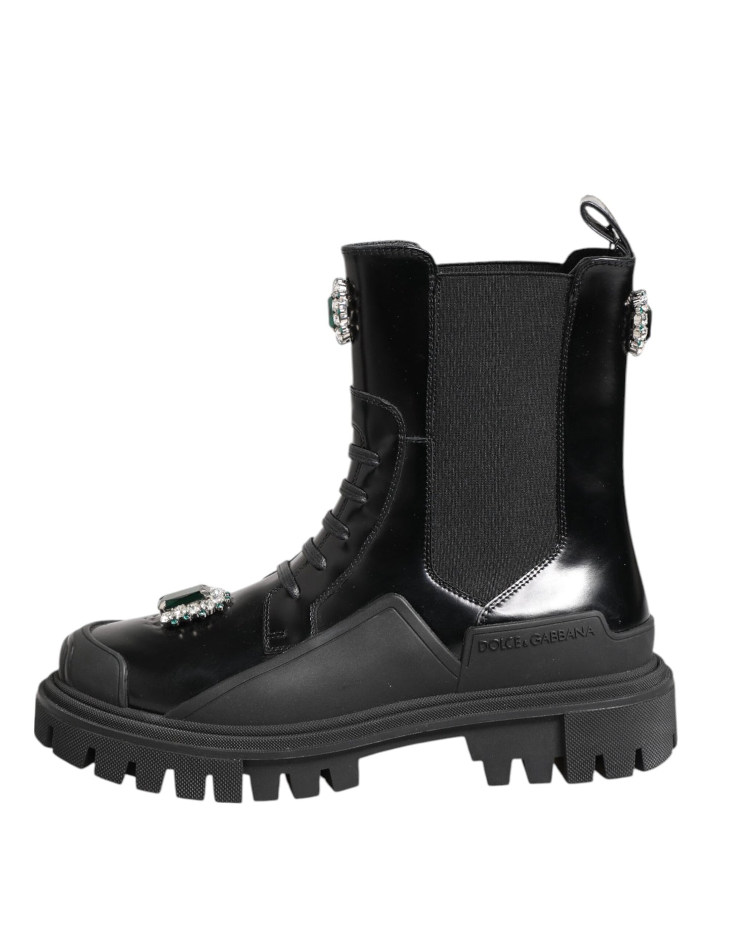 Dolce & Gabbana Black Crystal Embellished Combat Boots Shoes