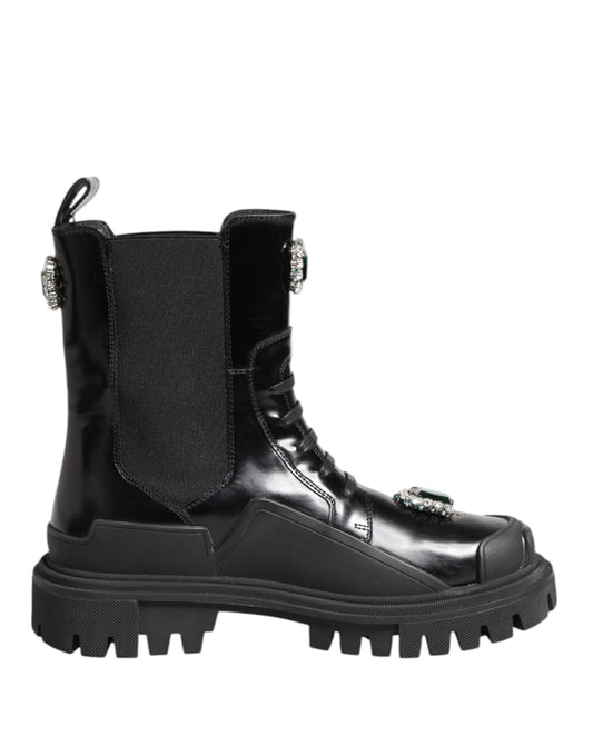Dolce & Gabbana Black Crystal Embellished Combat Boots Shoes