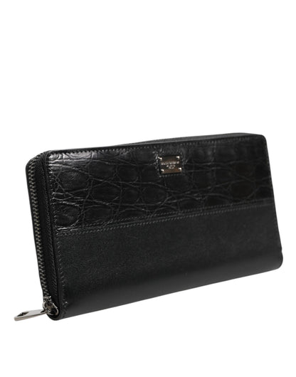 Dolce & Gabbana Black Leather DG Plaque Zip Around Continental Wallet
