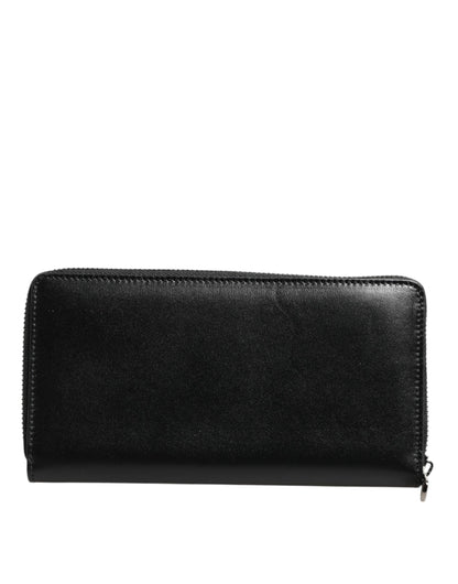 Dolce & Gabbana Black Leather DG Plaque Zip Around Continental Wallet