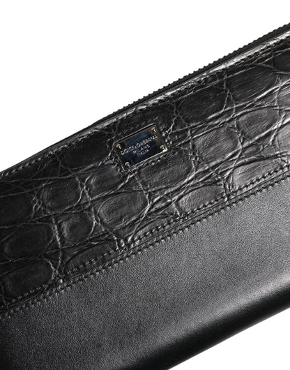 Dolce & Gabbana Black Leather DG Plaque Zip Around Continental Wallet
