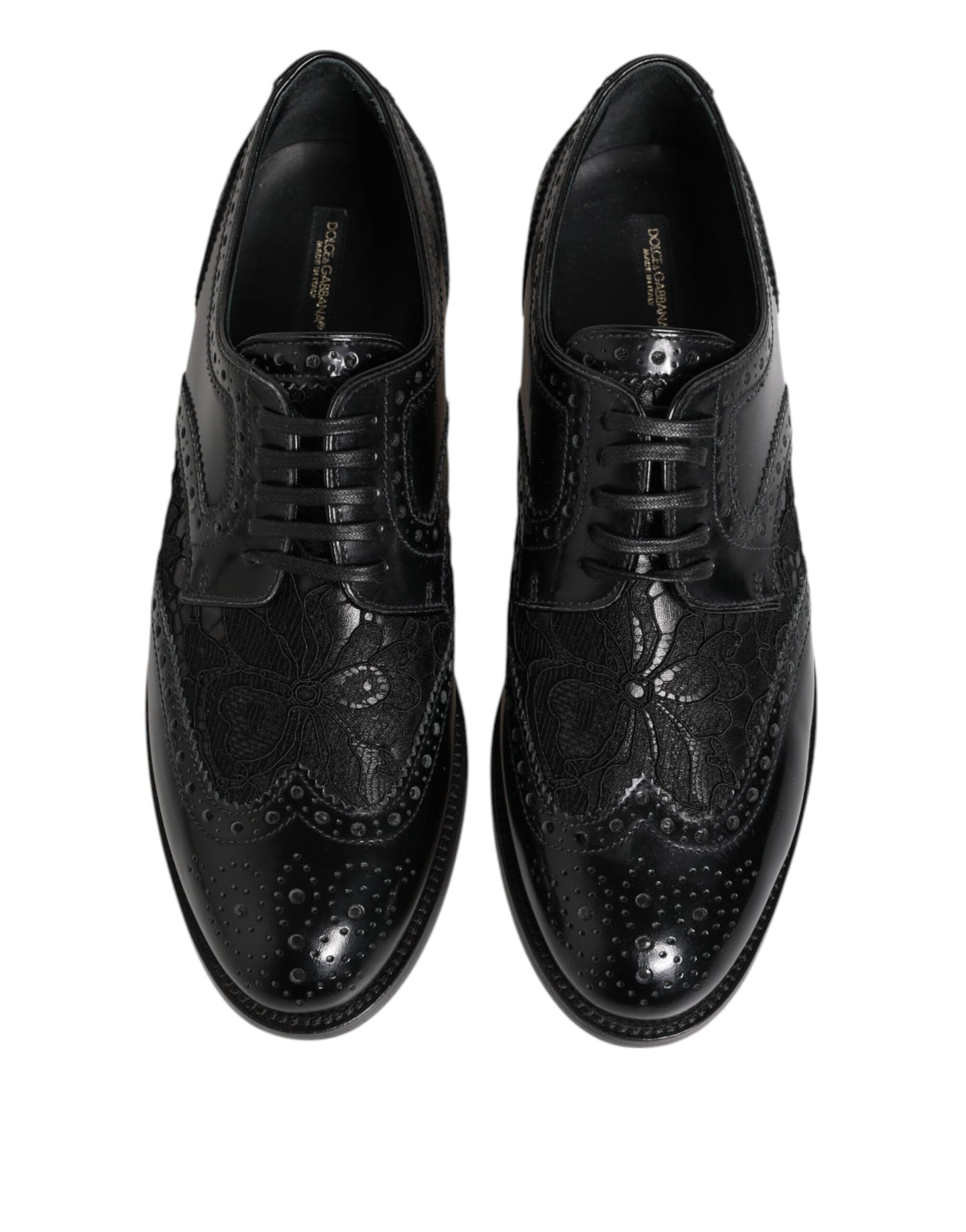 Dolce & Gabbana Black Leather Floral Lace Dress Formal  Shoes
