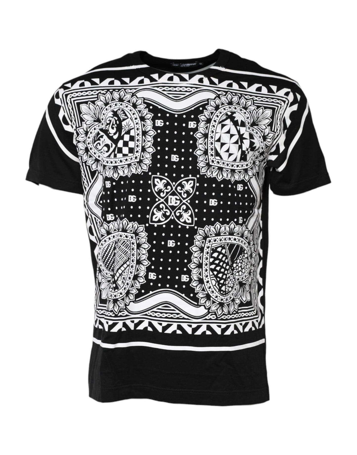 Dolce & Gabbana Black Bandana Print Cotton Crew Neck T-shirt