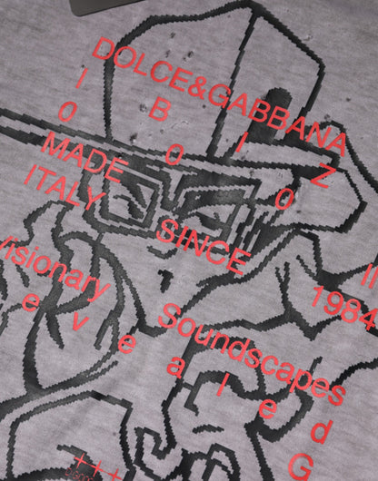 Dolce & Gabbana Gray Graphic Print Cotton Crew Neck T-shirt