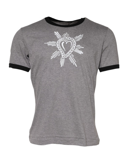 Dolce & Gabbana Gray Sacred Heart Cotton Crew Neck T-shirt