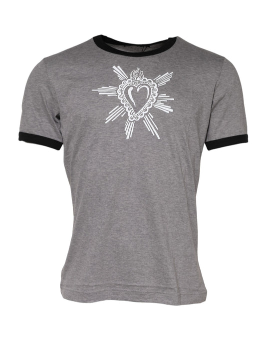 Dolce & Gabbana Gray Sacred Heart Cotton Crew Neck T-shirt