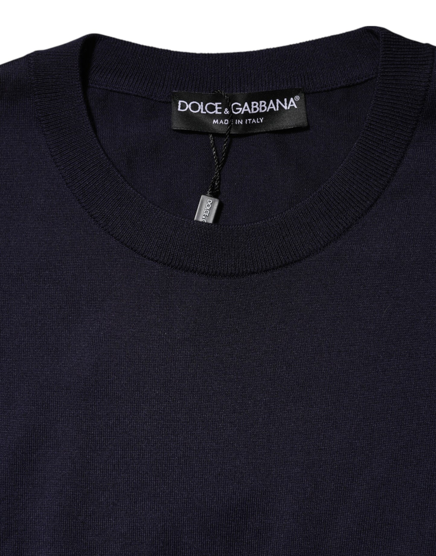 Dolce & Gabbana Dark Blue Silk Crew Neck Short Sleeves T-shirt