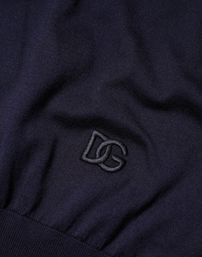 Dolce & Gabbana Dark Blue Silk Crew Neck Short Sleeves T-shirt