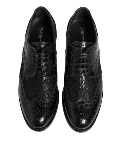 Dolce & Gabbana Black Leather Floral Lace Dress Formal Shoes