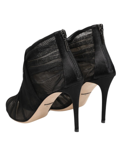 Dolce & Gabbana Black Mesh Stiletto Heels Ankle Boots Shoes