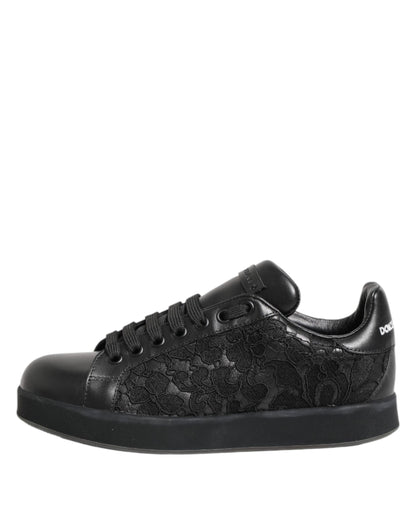 Dolce & Gabbana Black Floral Lace Low Top Sneakers Shoes