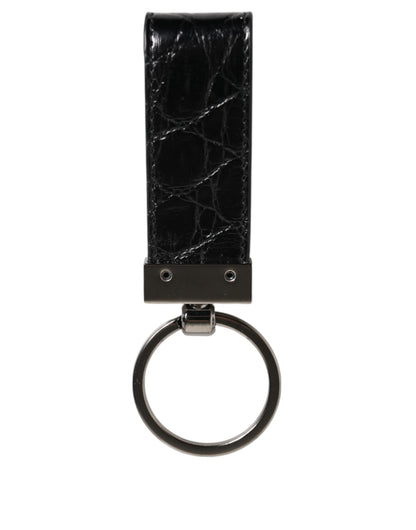 Dolce & Gabbana Black Leather Logo Metal Ring Keychain Holder Men Keyring