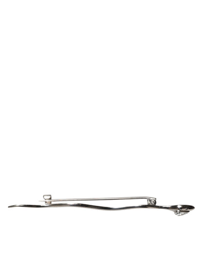 Dolce & Gabbana Silver Brass Crystal Spilla Serpente Mens Brooch Pin