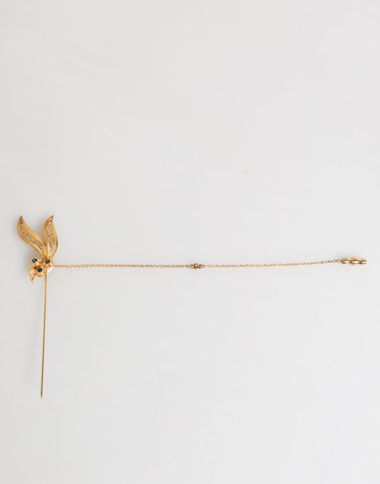 Dolce & Gabbana Gold Tone 925 Sterling Silver Crystal Chain Pin Brooch