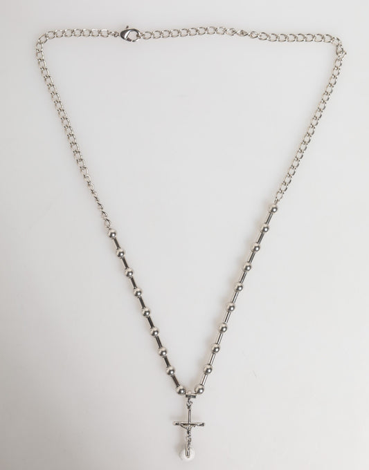 Dolce & Gabbana Silver Tone Brass Chain Religious Cross Pendant Necklace