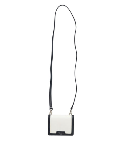 Dolce & Gabbana Beige Black Leather Card Holder Crossbody Men Borse Bag