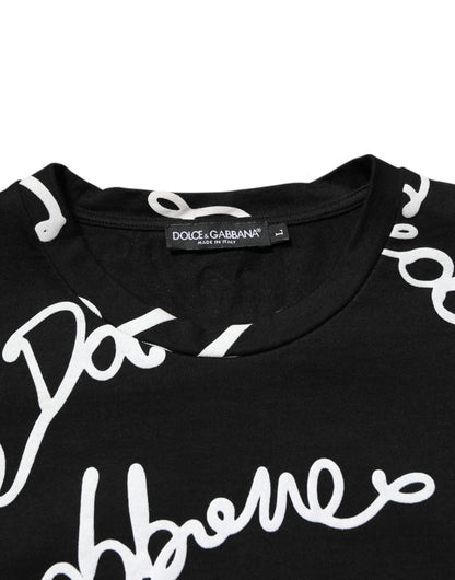 Dolce & Gabbana Black Logo Print Cotton Crew Neck T-shirt