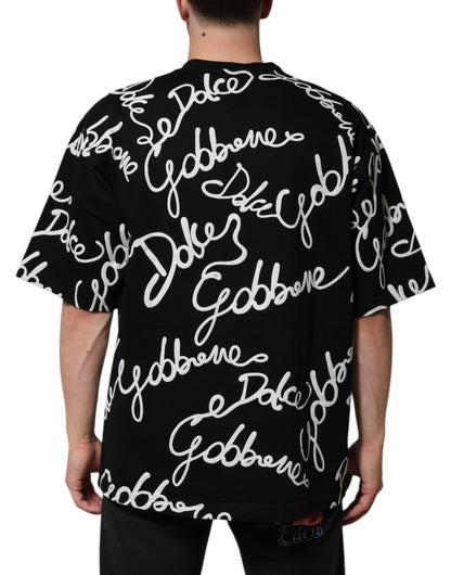 Dolce & Gabbana Black Logo Print Cotton Crew Neck  T-shirt