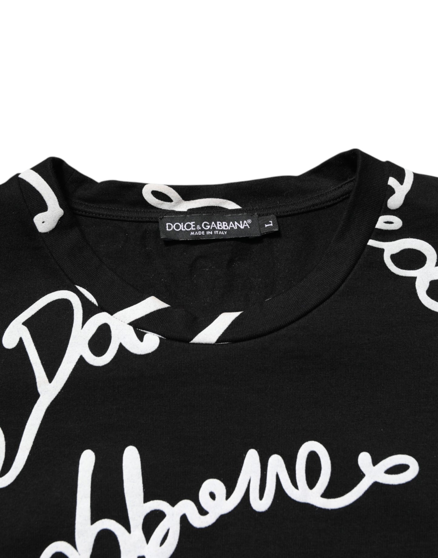 Dolce & Gabbana Black Logo Print Cotton Crew Neck  T-shirt