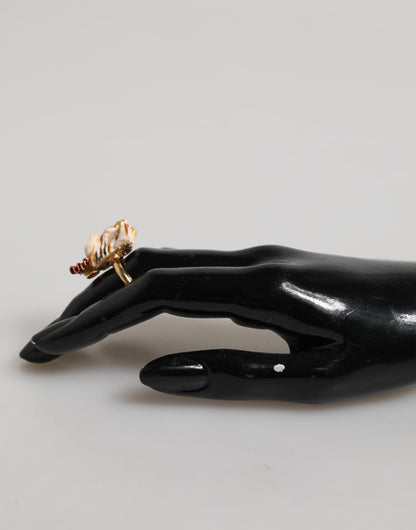 Dolce & Gabbana Gold Brass Resin Beige Dog Pet Accessory Ring