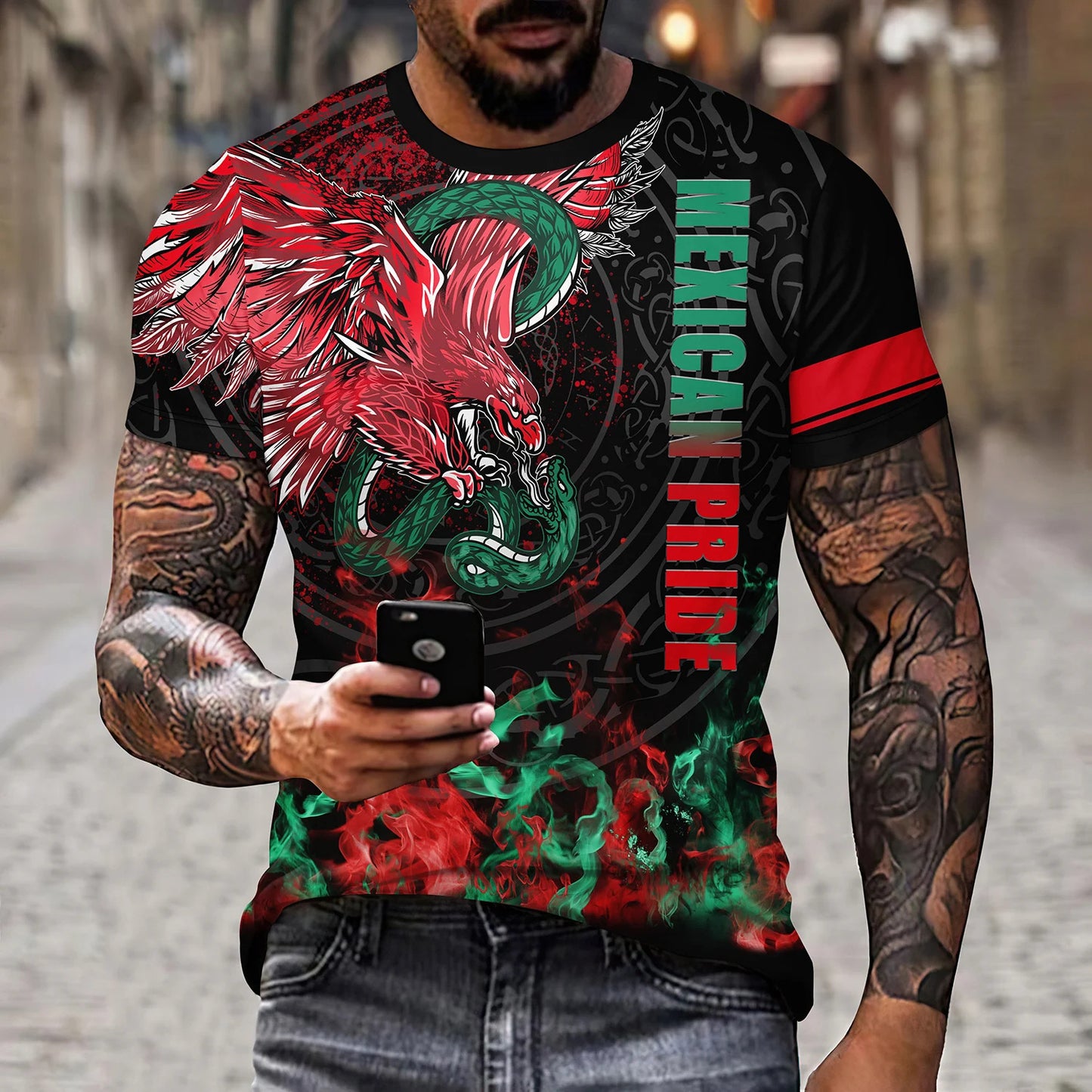 Eagle And Snake T-shirt Loose Round Neck
