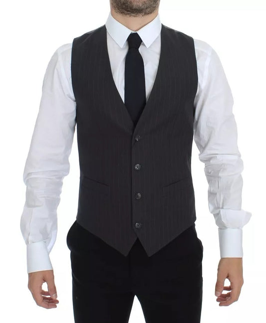 Dolce & Gabbana Gray Striped Formal Dress Gilet Vest