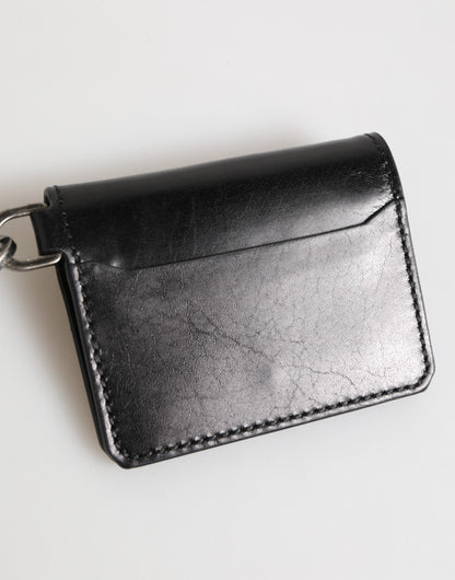 Dolce & Gabbana Black Leather Logo Embossed Key Chain Card Holder Wallet