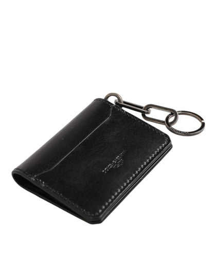 Dolce & Gabbana Black Leather Logo Embossed Key Chain Card Holder Wallet