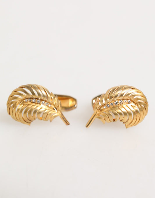 Dolce & Gabbana Gold 925 Sterling Silver Crystal Leaf Accessory Cufflink