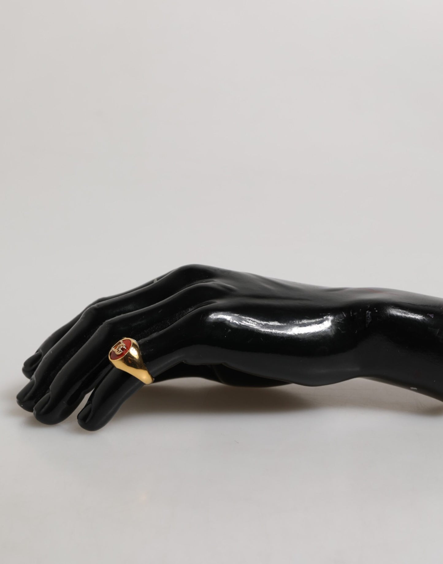 Dolce & Gabbana Gold Tone Real Brass Round Red DG Logo Men Ring