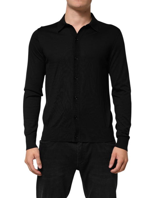 Dolce & Gabbana Black Silk Button Up Lightweight Sweater