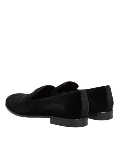 Dolce & Gabbana Black Velvet Slip On Men Loafers Formal Shoes