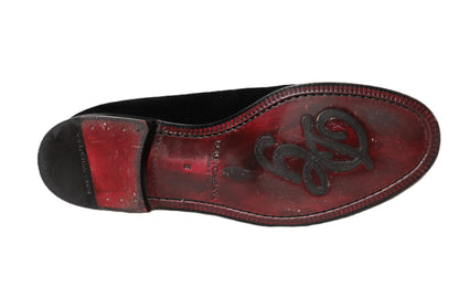 Dolce & Gabbana Black Velvet Slip On Men Loafers Formal Shoes